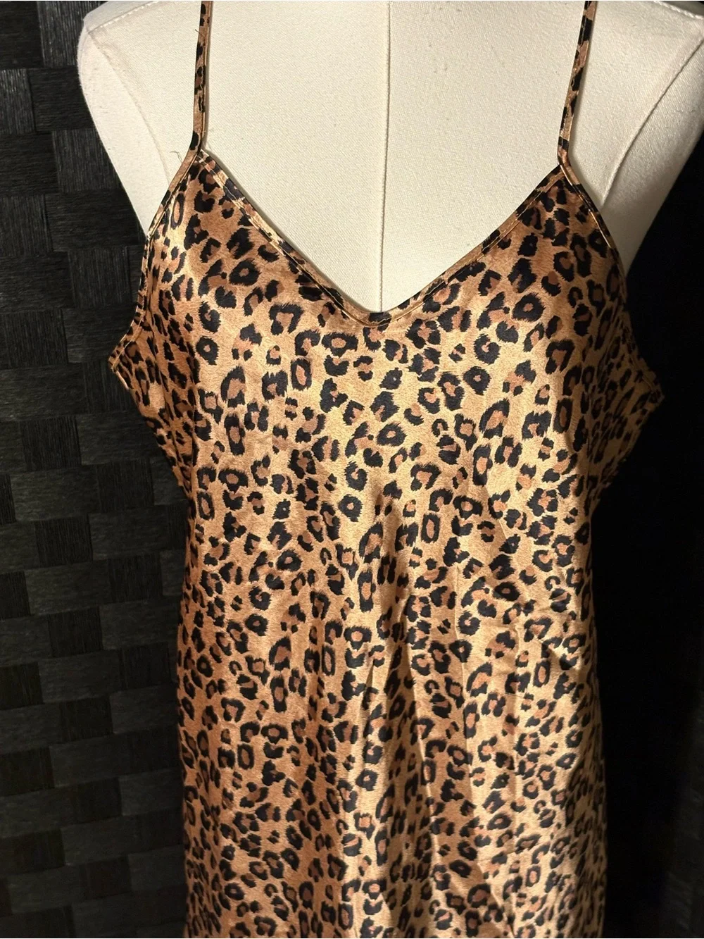 90s Vintage Intimate Moods Cheetah Animal Print Satin Chemise Slip Dress